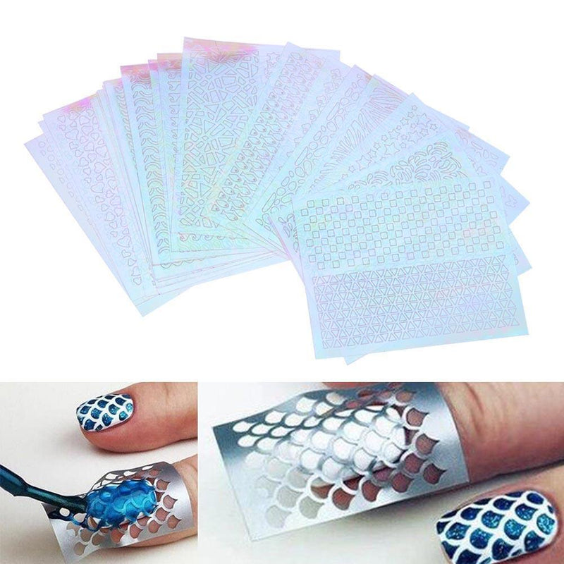 6pcs Nail Polish Art Stencil Stickers Manicure Holographic Decals Hollow