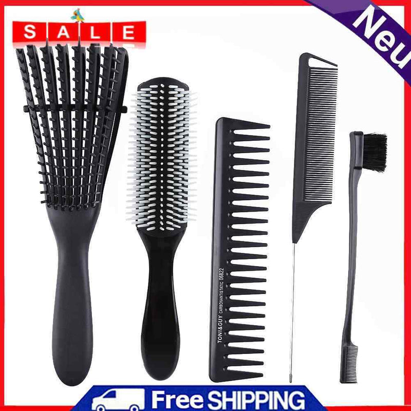 5pcs Scalp Massage Hairbrush Paddle Comb Wide Tooth Comb Set for Hair Detangling