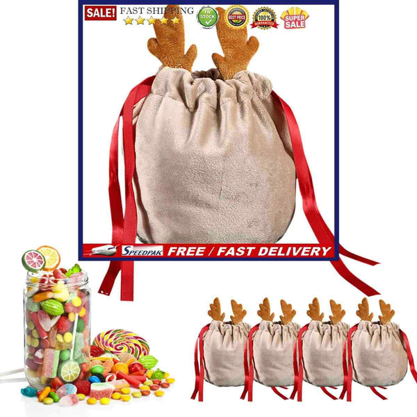 5pcs Gift Bags Drawstring Pocket Christmas Candy Bags Festive Party Decorations