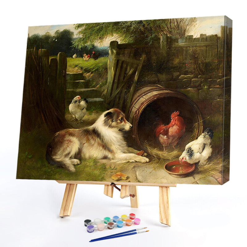 Dog Chicken Oil Paint By Numbers Kit DIY Acrylic Painting on Canvas (B1487)