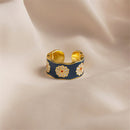 Small Enamel Pattern Ring Adjustable Women's Ring Little Daisy For women|girls