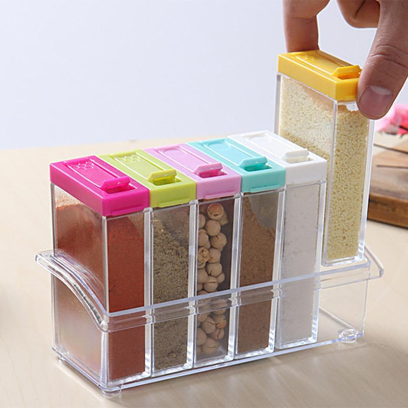 6pcs/Set Kitchen Spice Storage Bottle Jars Clear Salt Pepper Seasoning Box Newly
