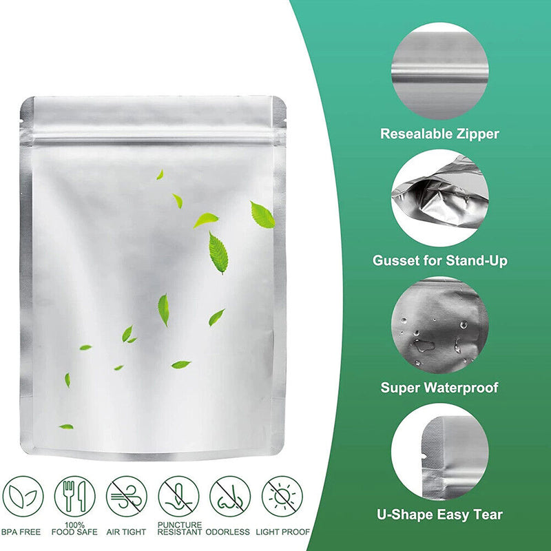 50pcs Mylar Bags for Food Storage Resealable Grain Bean Packaging Pouch Bag