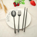4pcs Stainless Steel Tableware Set Spoon Fork Chopsticks Gifts (Black) Newly