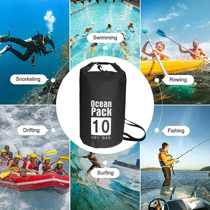 Waterproof Dry Bag Pack Sack Swimming Kayaking River Trekking (10L Black) Newly