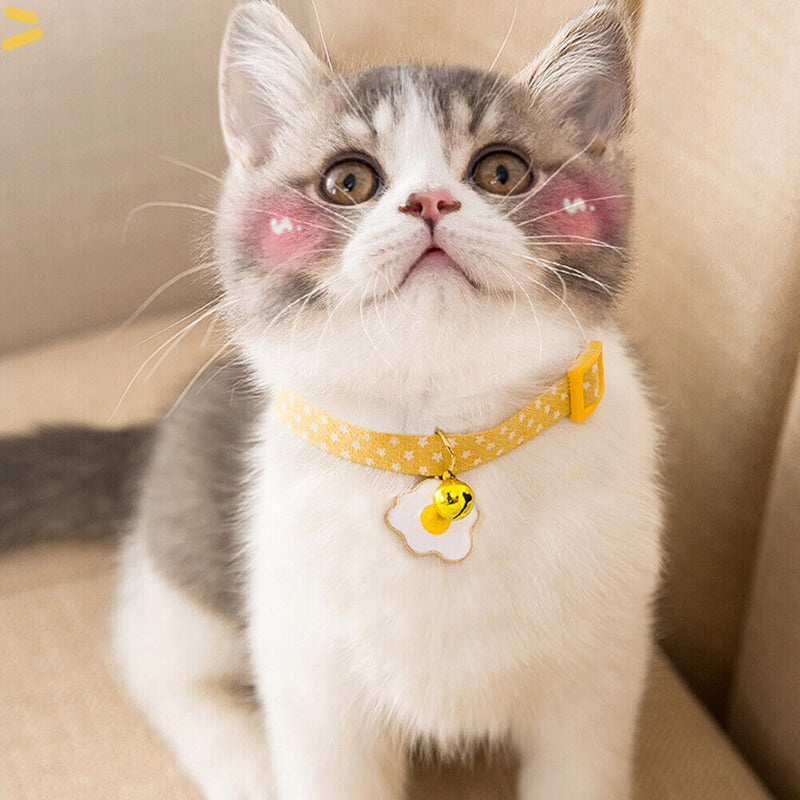 Cute Cat Collar with Bell Adjustable Small Dog Neck Belt Necklace (Egg) Newly