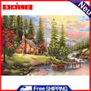 11CT 3 Beach Printed Full Embroidery River House Needlework Cross Stitch Kit