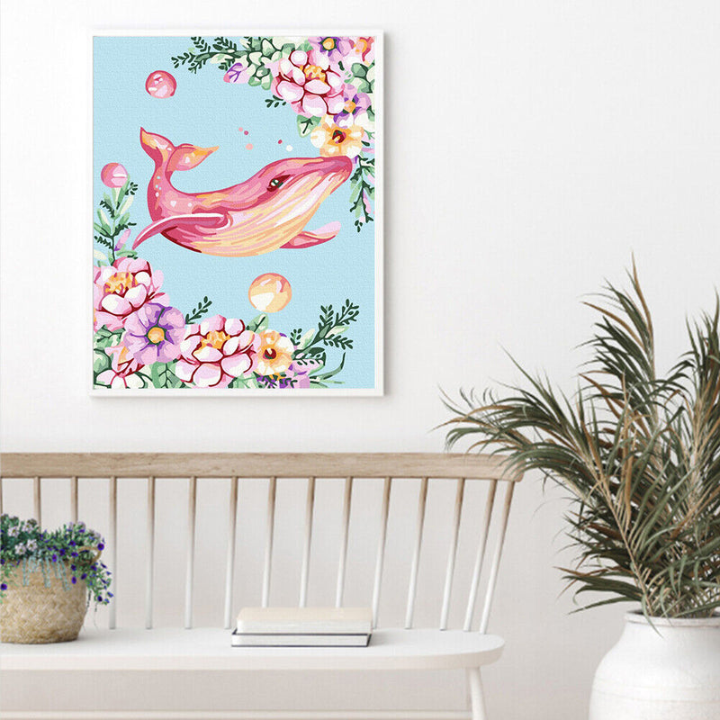 Handmade DIY Hand Painted Paint By Numbers Oil Canvas Pictures Pink Whale Kit