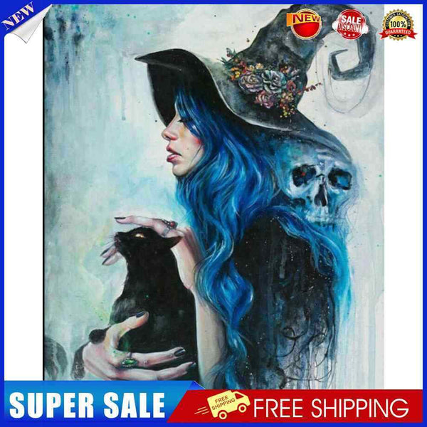 Witch Holding Cat Oil Paint By Numbers Kit DIY Acrylic Painting on Canvas