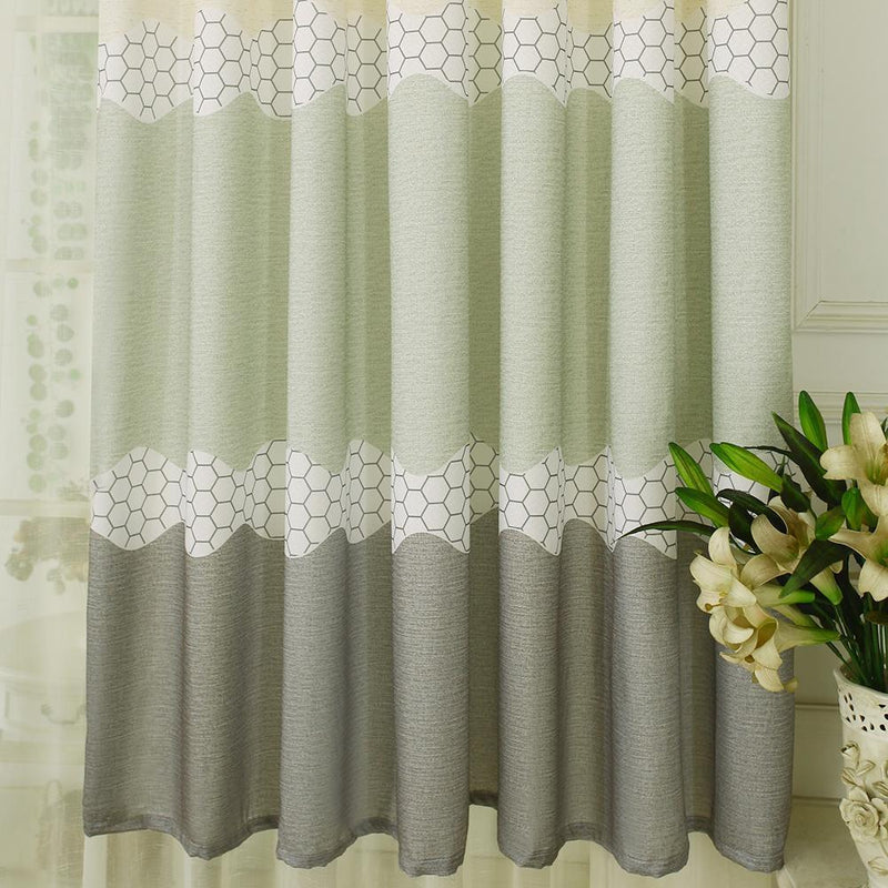 Geometry Semi Blackout Curtains Home Windows Tulle Sheer Drape (Green Grey