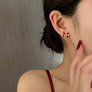 Women Hoop Rhinestone Copper Red Bow Earrings Stud Jewelry Zircon Dangle