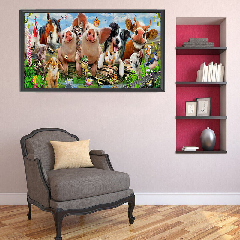 Animal Family Oil Paint By Numbers Kits Canvas DIY Picture Hand Painted Drawi