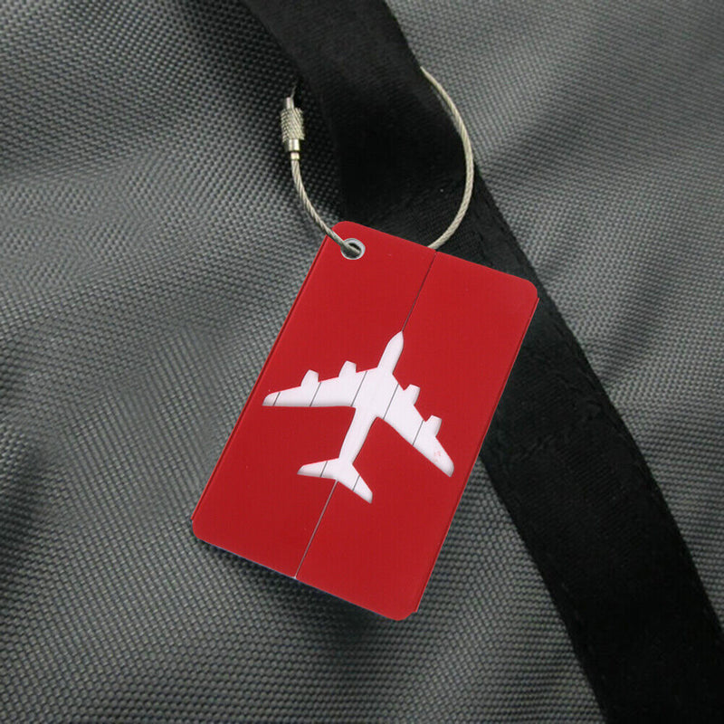 Metal Luggage Tag Aluminum Alloy Air Plane Travel Suitcase Label(Red)
