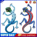 2pcs Gecko Wall Hanging Sculptures Outdoor Metal Wrought Iron Gecko Insect Decor