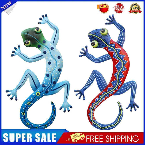 2pcs Gecko Wall Hanging Sculptures Outdoor Metal Wrought Iron Gecko Insect Decor