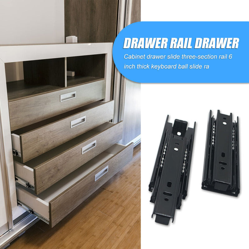 2pcs 6 inch Cabinet Drawer Slide Three-Section Duffer Damping Mute Track Newly