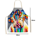 Oil Paint Cattle Print Kitchen Linen Apron Waterproof Bibs Pinafore for Women