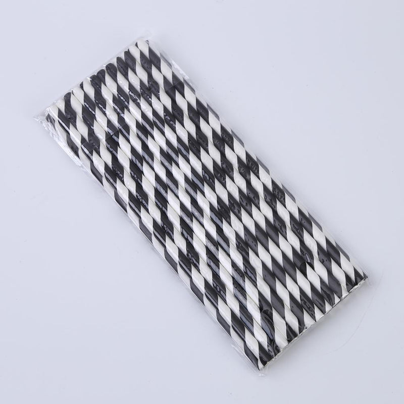 Paper Straws-Durable Rainbow Drinking Straws Party Decor Supply (Black)