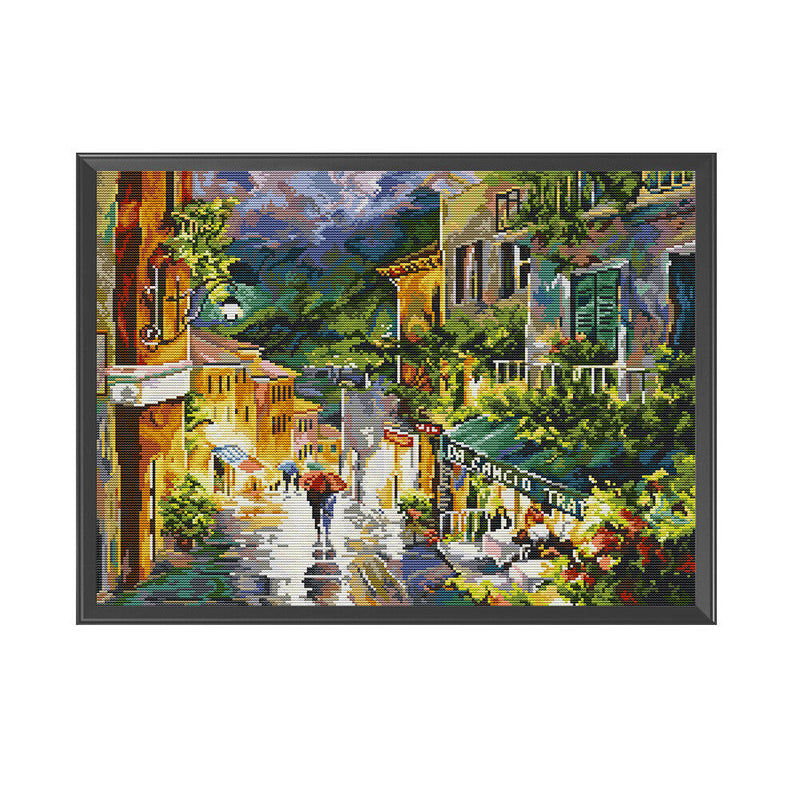 DIY Rain Street Printed Cross Stitch 14CT Stamped Full Embroidery Kits Crafts