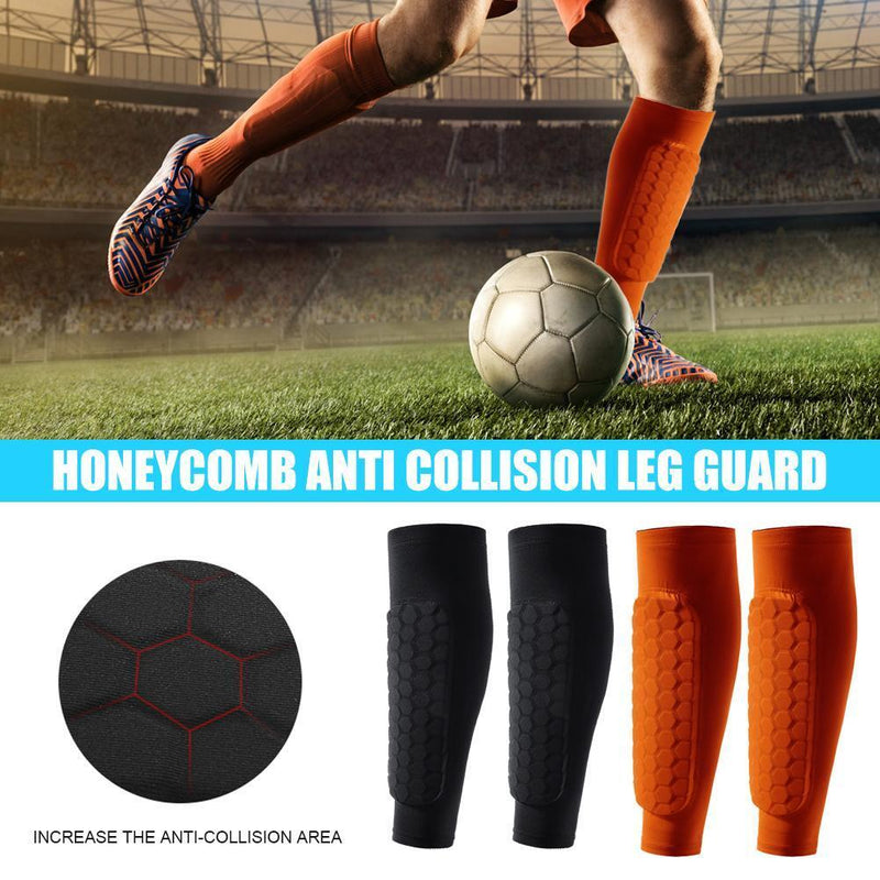 Outdoor Football Shin Guard Pads Honeycomb Calf Protective Gear (Black L)