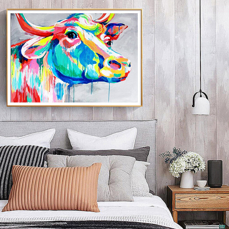 Animals Oil Painting Kit by Numbers Lion Bull Dolphin Tiger Coded Hand Drawing
