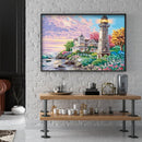 5D DIY Full Round Drill Diamond Painting Beach House Lighthouse Drawing