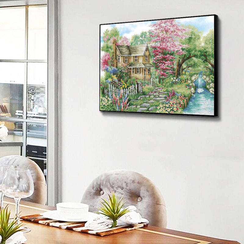 Full Embroidery Mountain Villa Stamped 11CT Needlework Set DIY Cross Stitch K