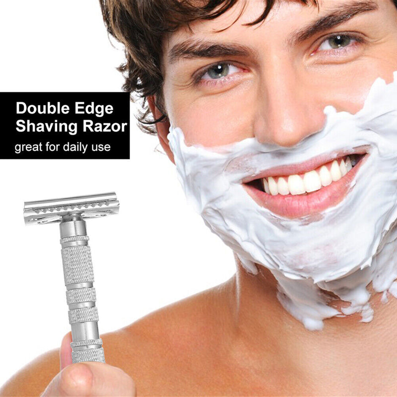 Classic Double Edge Safety Razor w/ Blade Portable Metal Manual Mustache Shavers