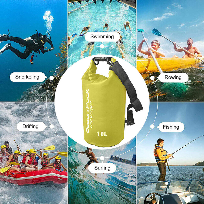 Waterproof Pouch Dry Sack for Drifting Swimming Trekking Bag (Yellow 10L) Newly