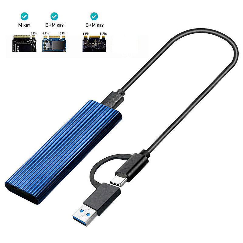 M.2 SSD to USB 3.1 Enclosure M.2 NVME PCIE/NGFF SATA NVME Adapter (Blue)