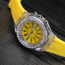 Luminous LED Flash Light Rhinestone Student Silicone Quartz Watch (Yellow) Newly