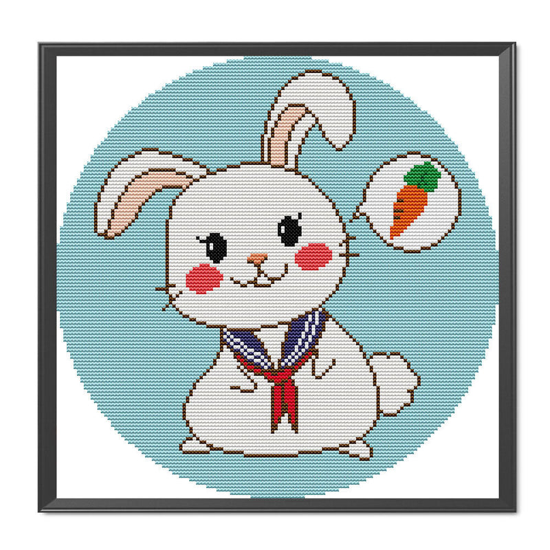 14CT Partial Cross Stitch Sailor Rabbit Stamped DIY Cotton Thread Needlework Kit