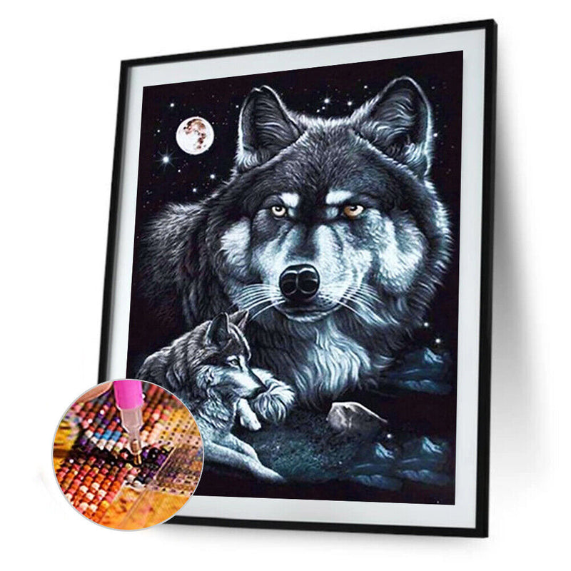 Handmade Moon Wolves 5D DIY Full Round Drill Drawing Kit Diamond Painting Cra