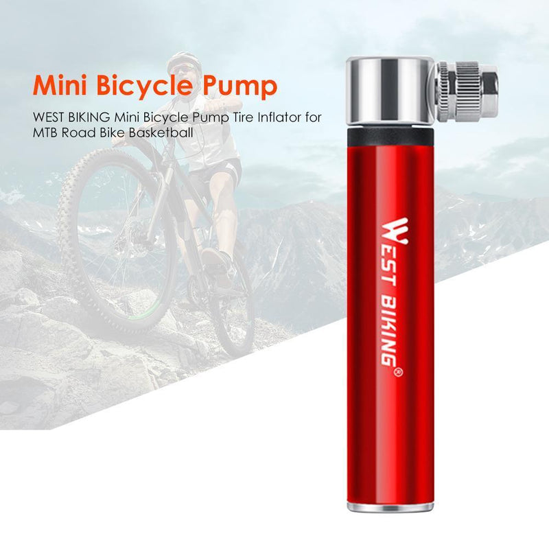 WEST BIKING Mini Bicycle Pump Tire Inflator for MTB Bike Basketball (Red) Newly