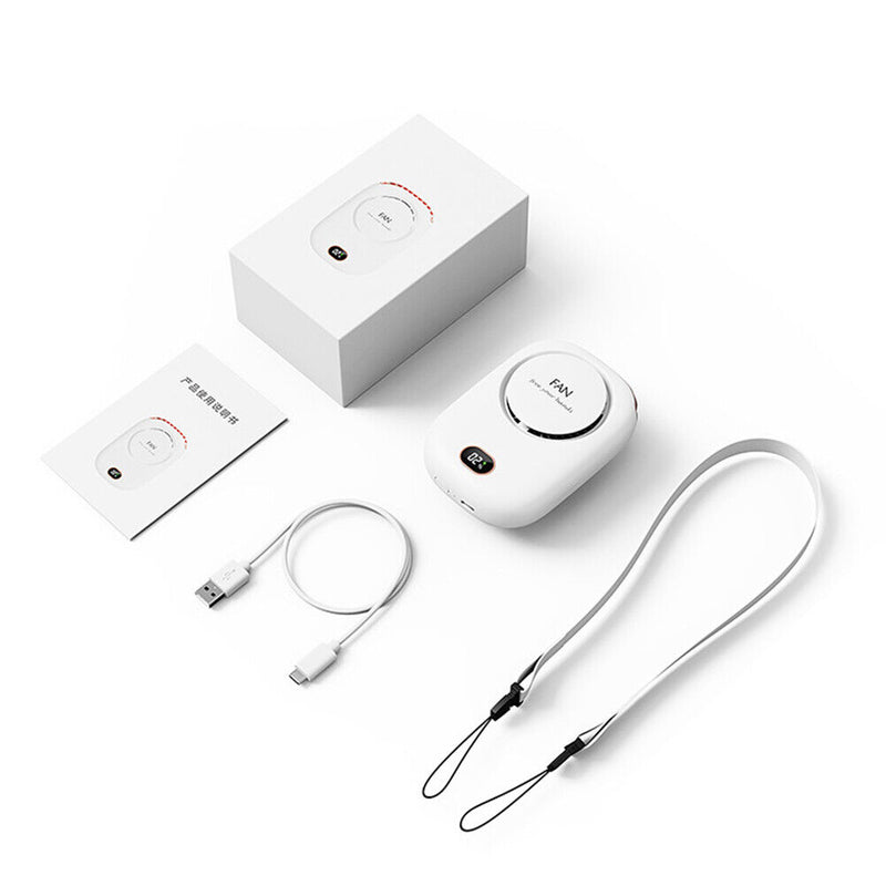 Digital Silent Cooling Fan Leafless Travel Personal Wearable Fans (White)