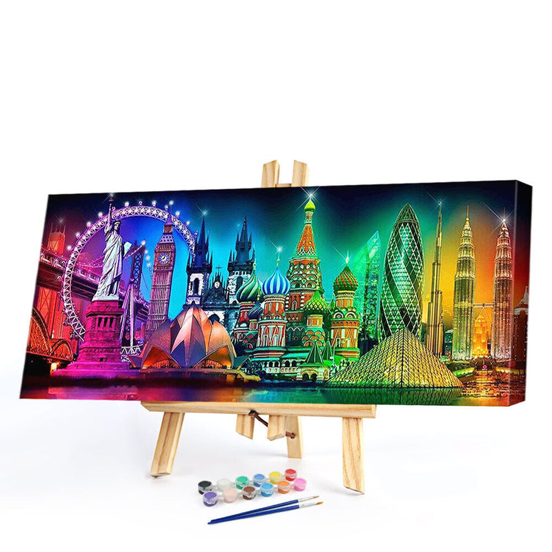 Colorful Famous Buildings Oil Paint By Numbers Kits DIY Handpainted Picture