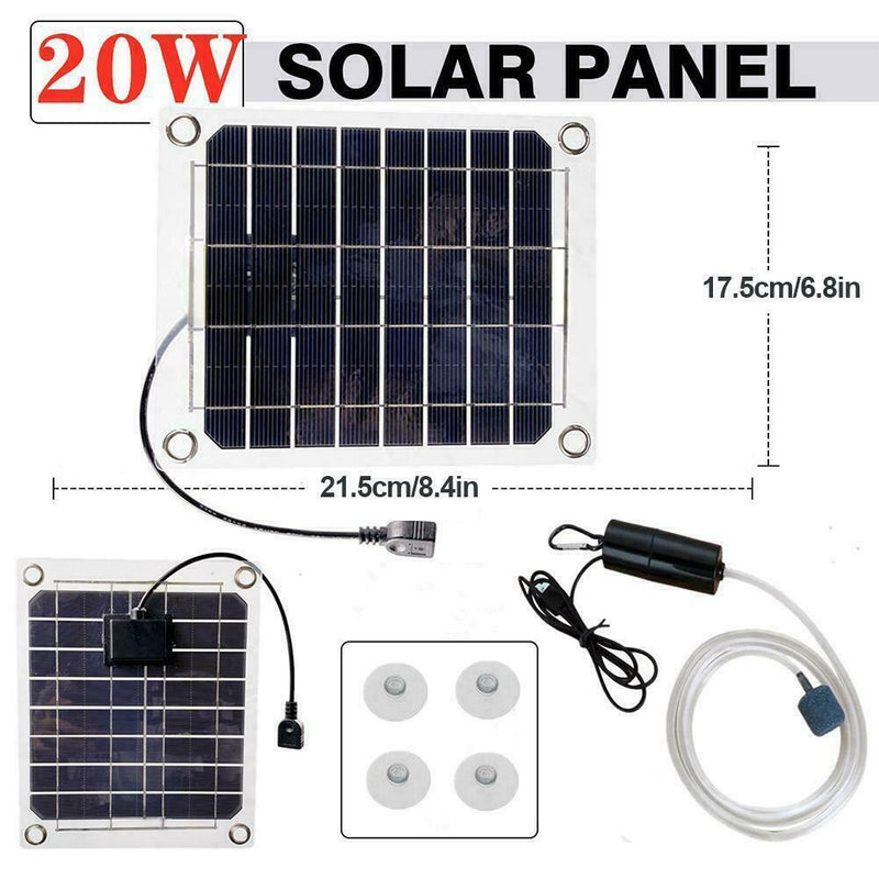 Monocrystalline Silicon 20W Outdoor Aquarium Fish Tank Portable Pump Oxygen V8W4