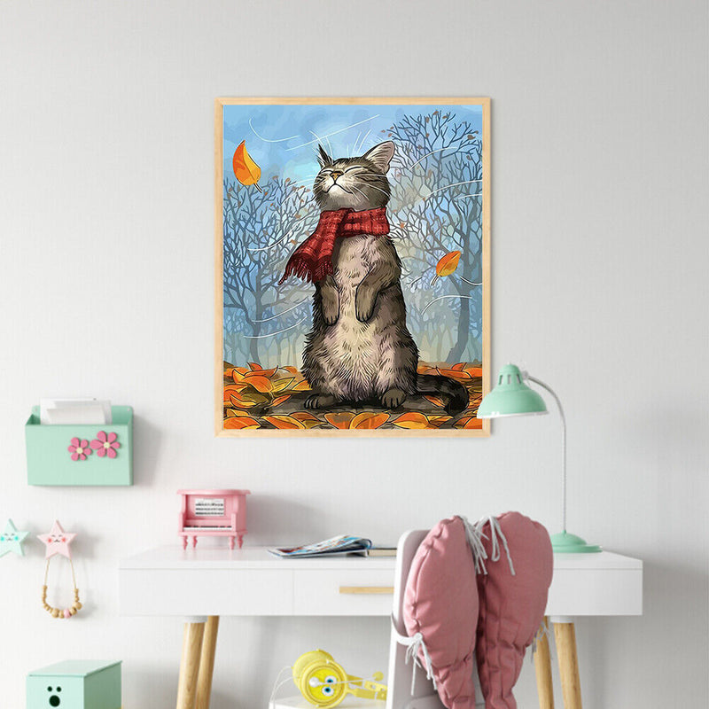 Cat in Scarf Oil Paint By Numbers Kit DIY Acrylic Painting on Canvas Decor