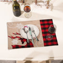 Christmas Linen Embroidery Placemat Elk Plaid Non Slip Xmas Decor Table Mat