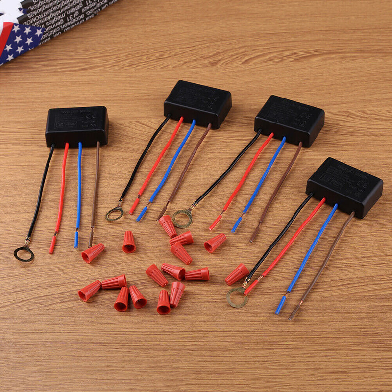 4pcs 3-Way Touch Light Dimmer Switch with Wiring Caps Table Lamp Control