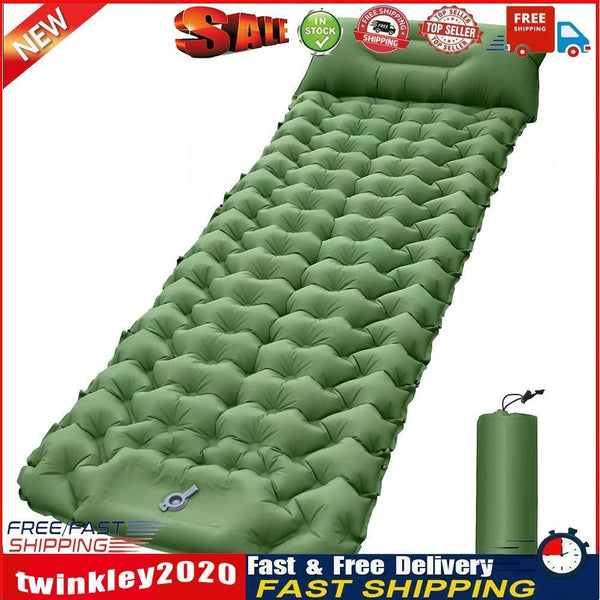 Outdoor Sleeping Pad Built-in Foot Air Pump Inflatable Mattress (Green) Newly
