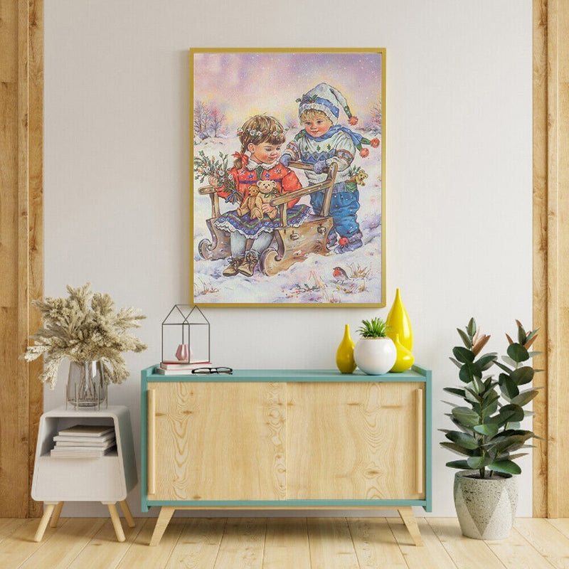Two Kids Colouring Oil Canvas Pictures DIY Hand Painted Paint By Numbers Ki