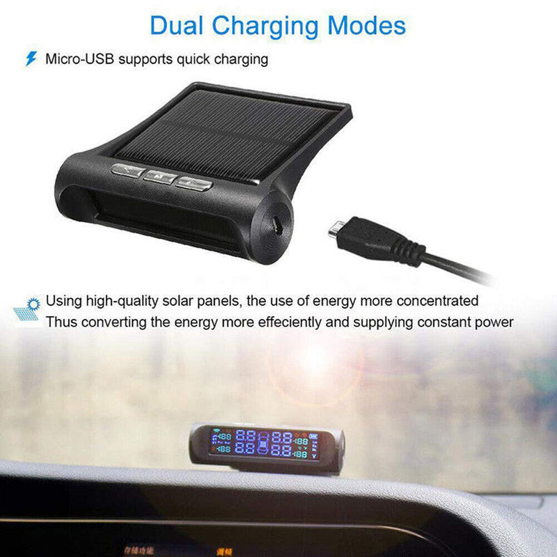Solar Car TPMS LCD Auto Tire Tyre Pressure Monitoring System w/4 External Sensor