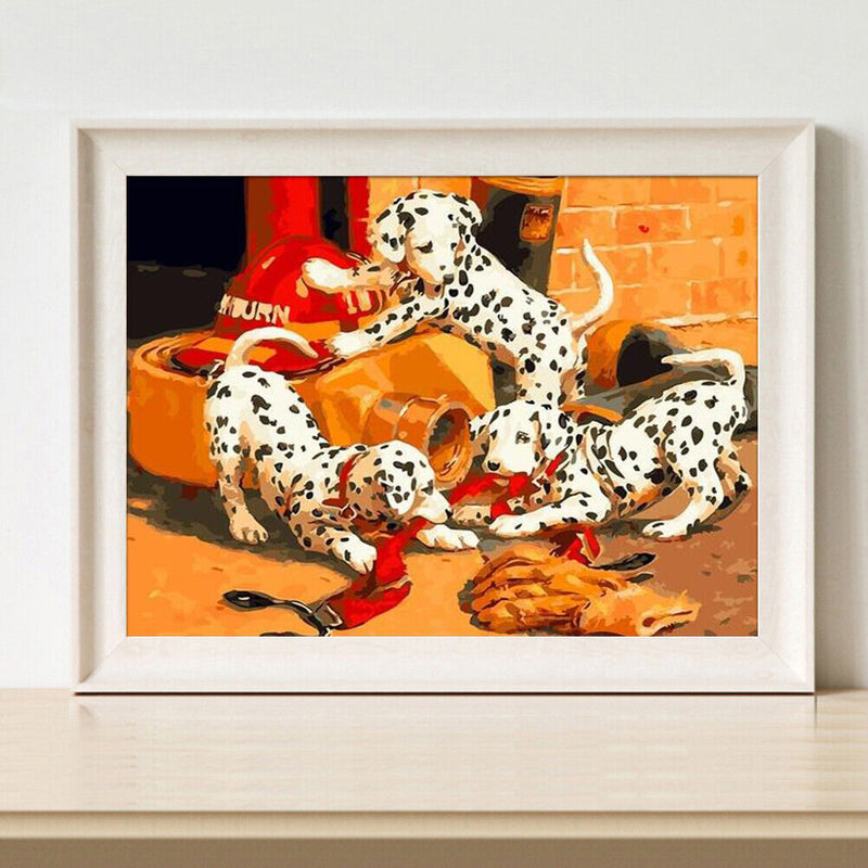 Frameless Painting By Numbers DIY Playing Dogs Picture Craft Home Wall Decor Kit