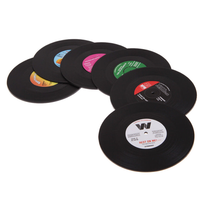 6 PCS Coasters for Drinks Vinyl Record Retro Mats Cup Mat for Wine Glass Tea