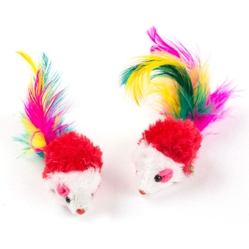 10 Pcs False Mouse Pet Cat Toys Mini Playing Toys with Colorful Feather