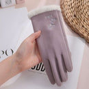 Windproof Embroidered Winter Warm Gloves Touch Screen Plush For Women