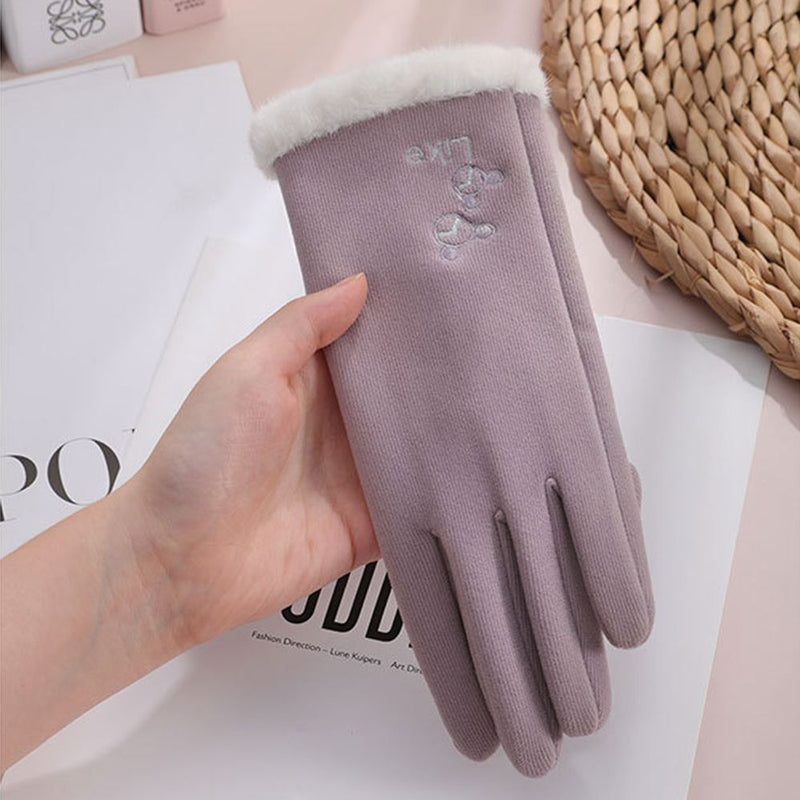 Windproof Embroidered Winter Warm Gloves Touch Screen Plush For Women
