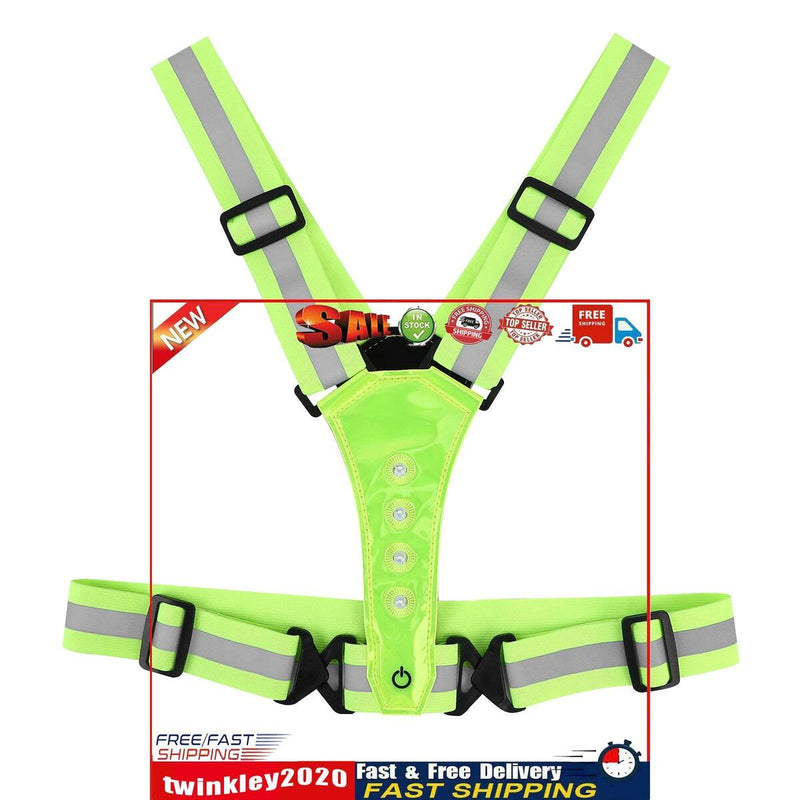 Running Vest Adjustable Reflective Vest with LED Light (Fluorescent Green) Newly