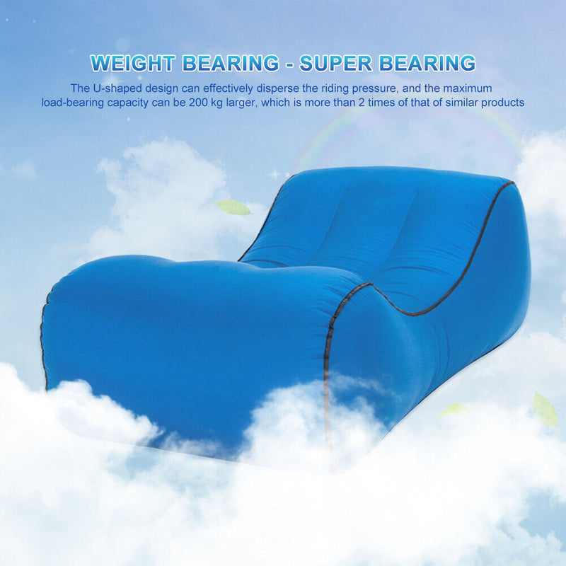 Waterproof Nylon Lazy Bag Inflatable Sofa Outdoor Air Bed (Navy Blue Small)